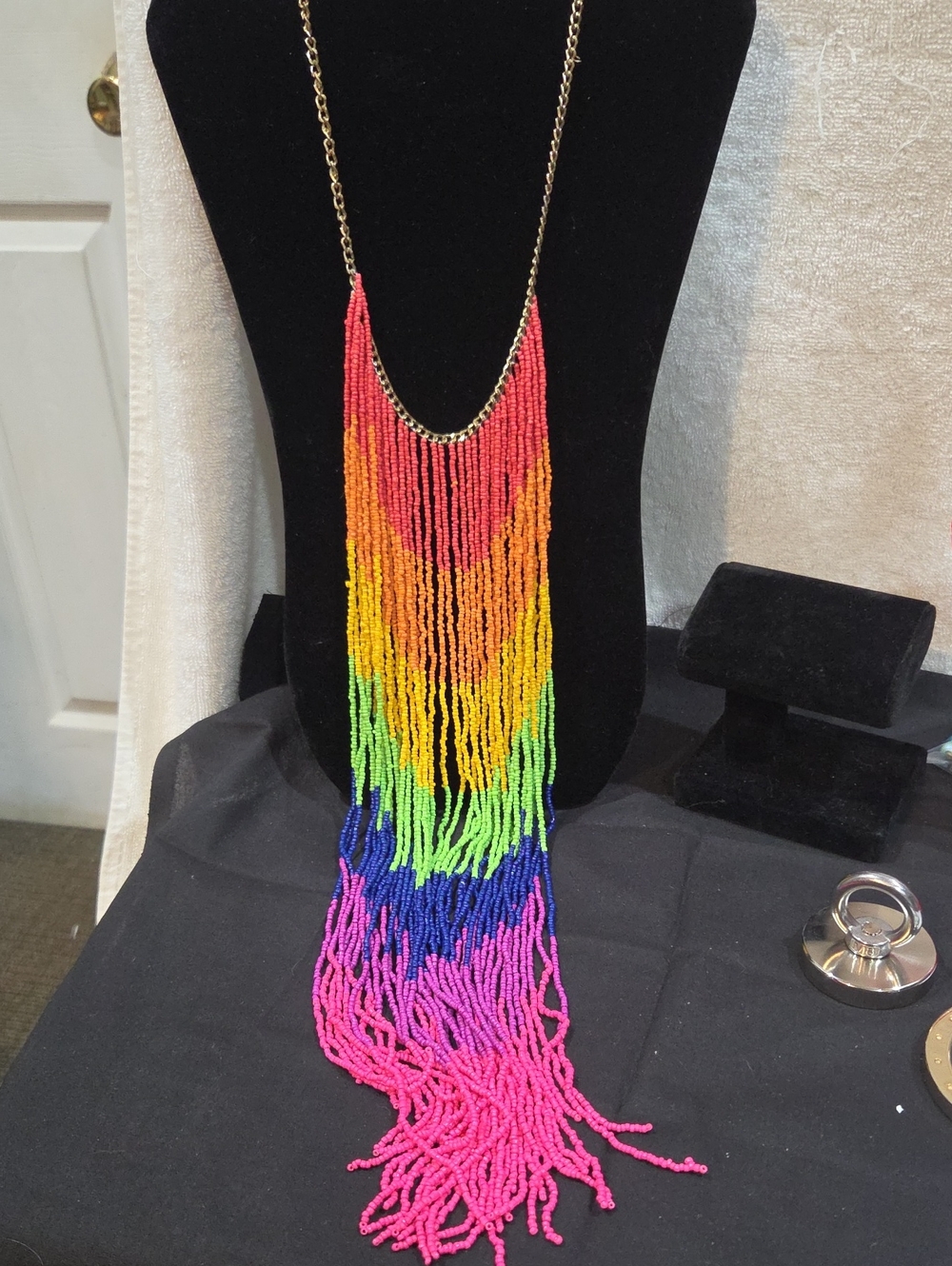 Rainbow Beaded Fringe Necklace - Multicolor